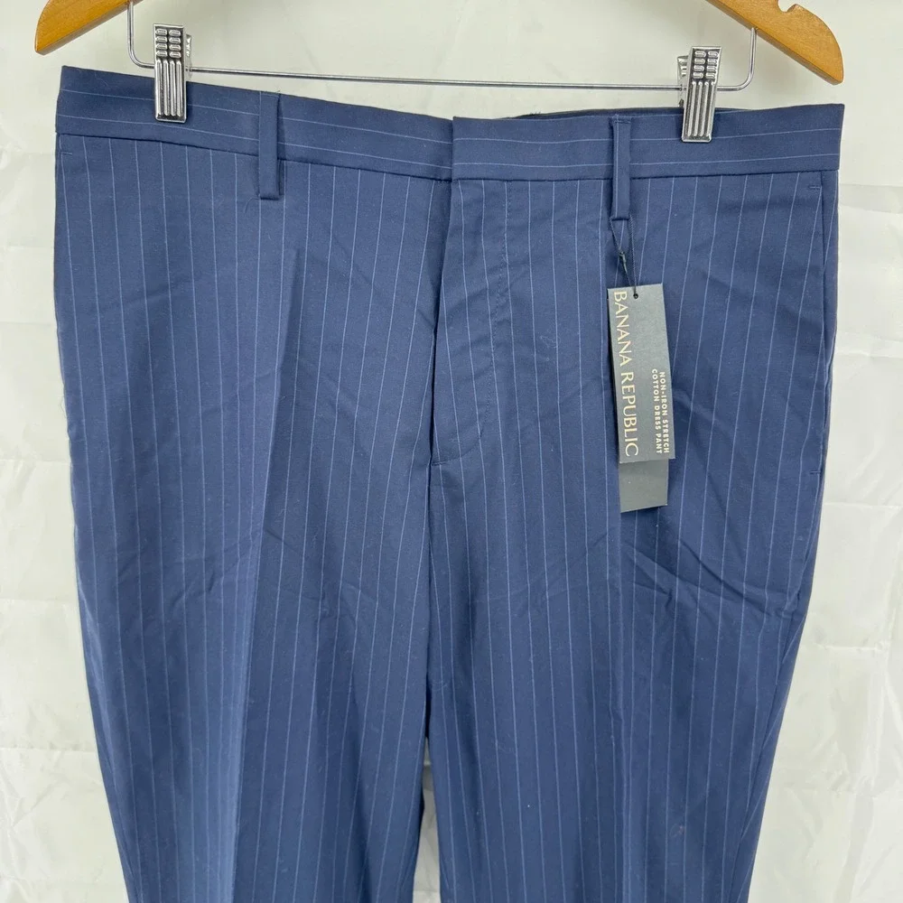 Banana Republic Dress Pant Mens 33x34 Navy Pinstripe‎ Non-Iron Stretch Slim Fit